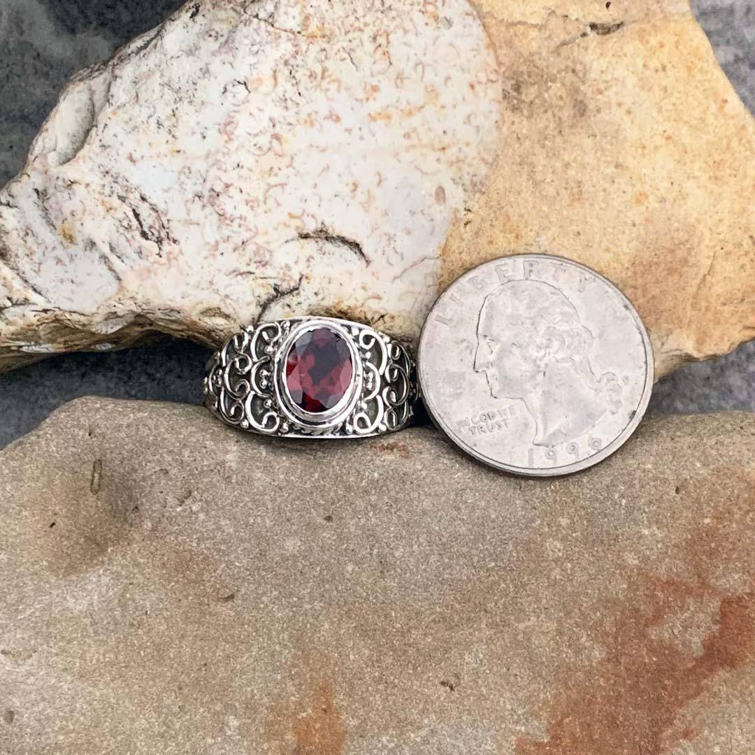 STERLING SILVER and 11 Garnets ring