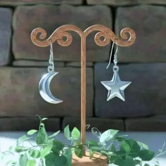 Sterling Silver Moon and Star Dangle Earrings
