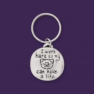 Funny Cat Pewter Keychain