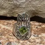Peridot Hamsa Sterling Ring