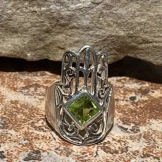Peridot Hamsa Sterling Ring