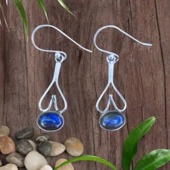 An image of a pair of Labradorite and Sterling Silver Heart Earrings