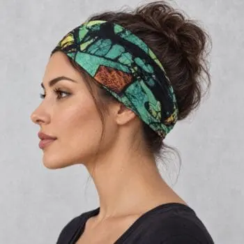 an image of a Muted Green Infinity Bandana Head Wrap on an AI Generated Model