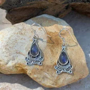Labradorite & Silver Fan Earrings