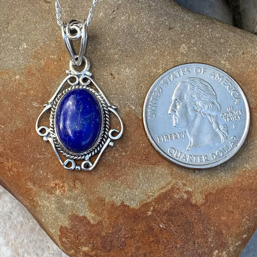 Sterling Lapis Oval Pendant