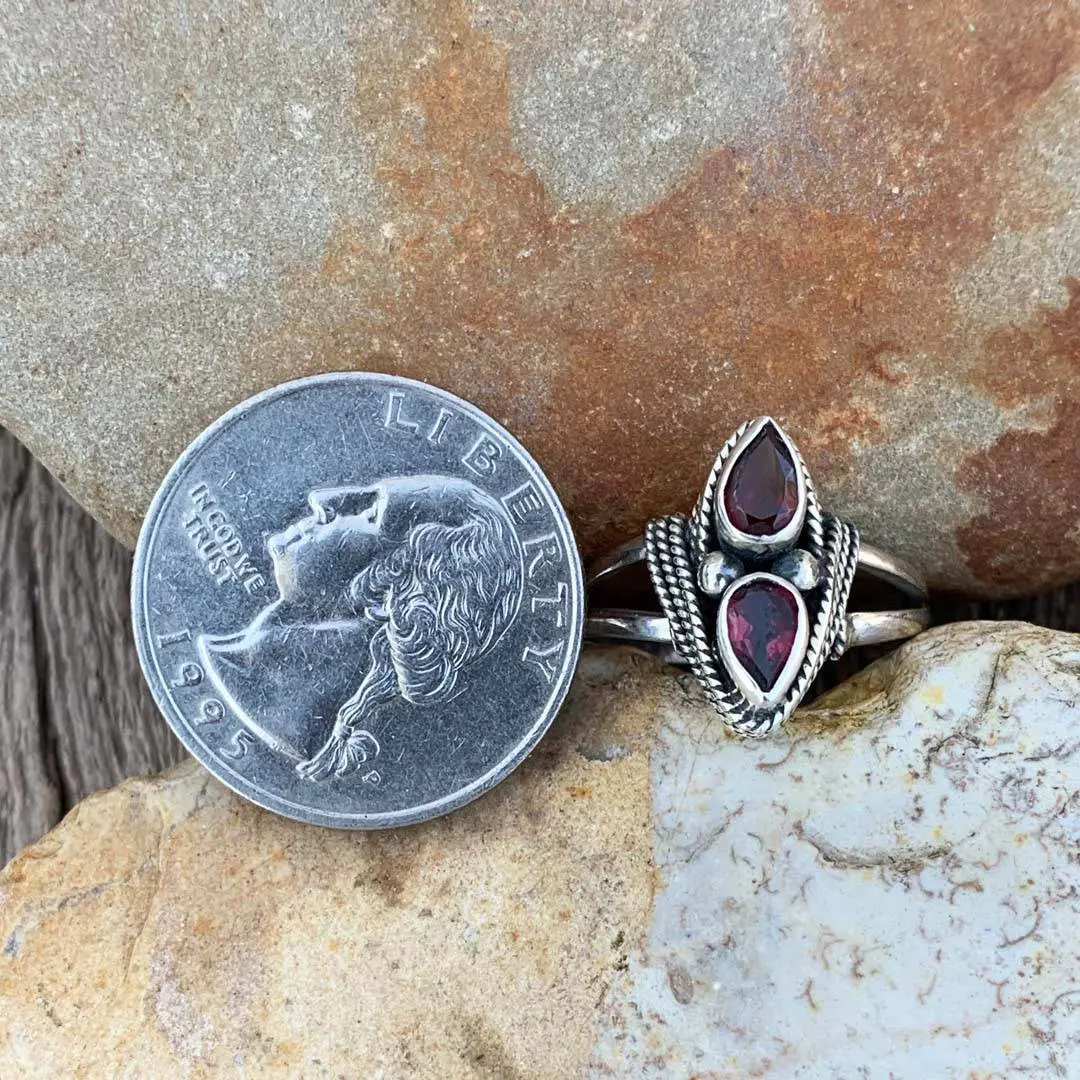 Double Faceted Garnet Ring