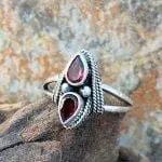 an image of a double teardrop faceted Garnet and Sterling Silver Ring