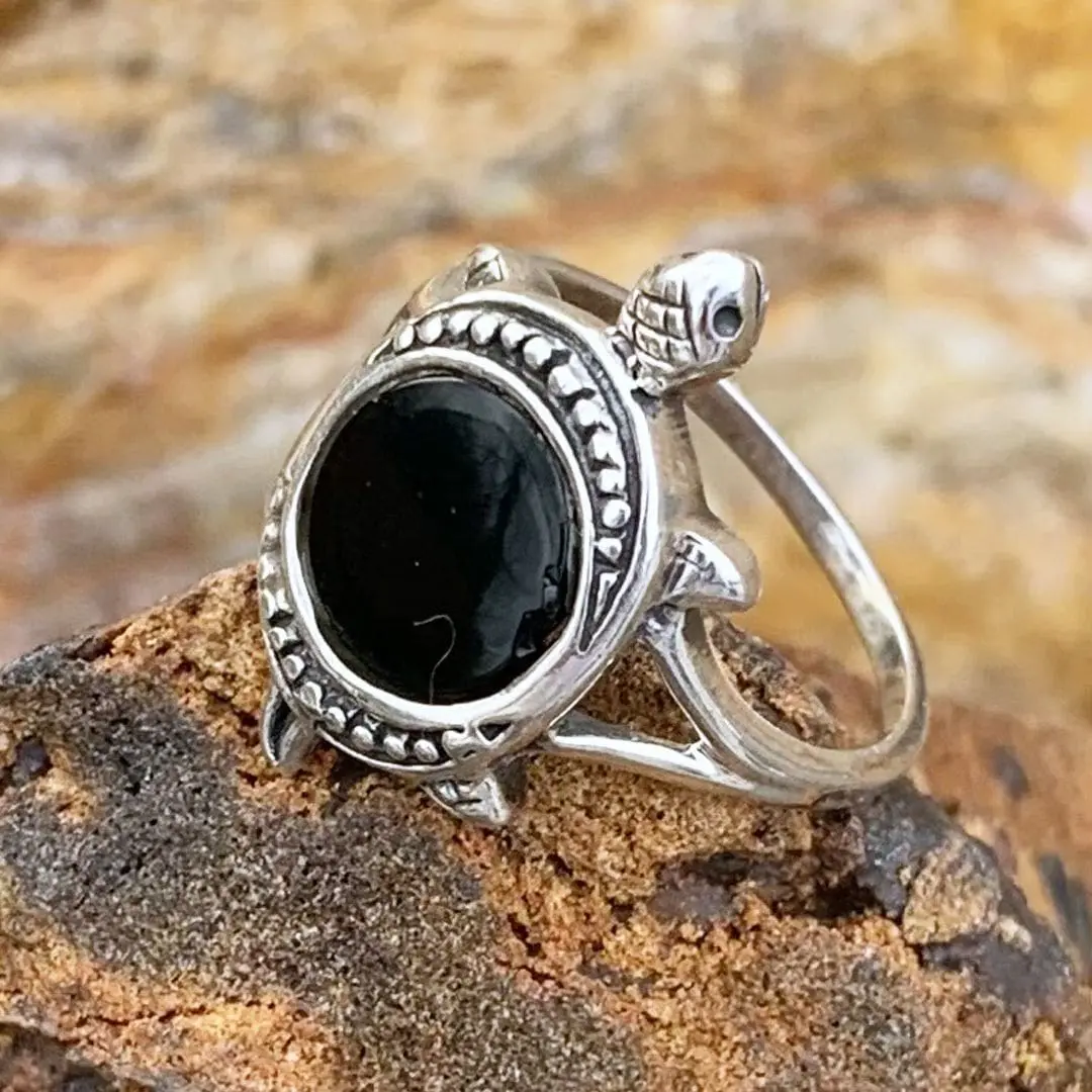 Black Onyx Turtle Ring