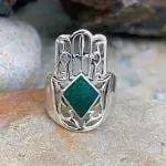 Hamsa Malachite Sterling Ring