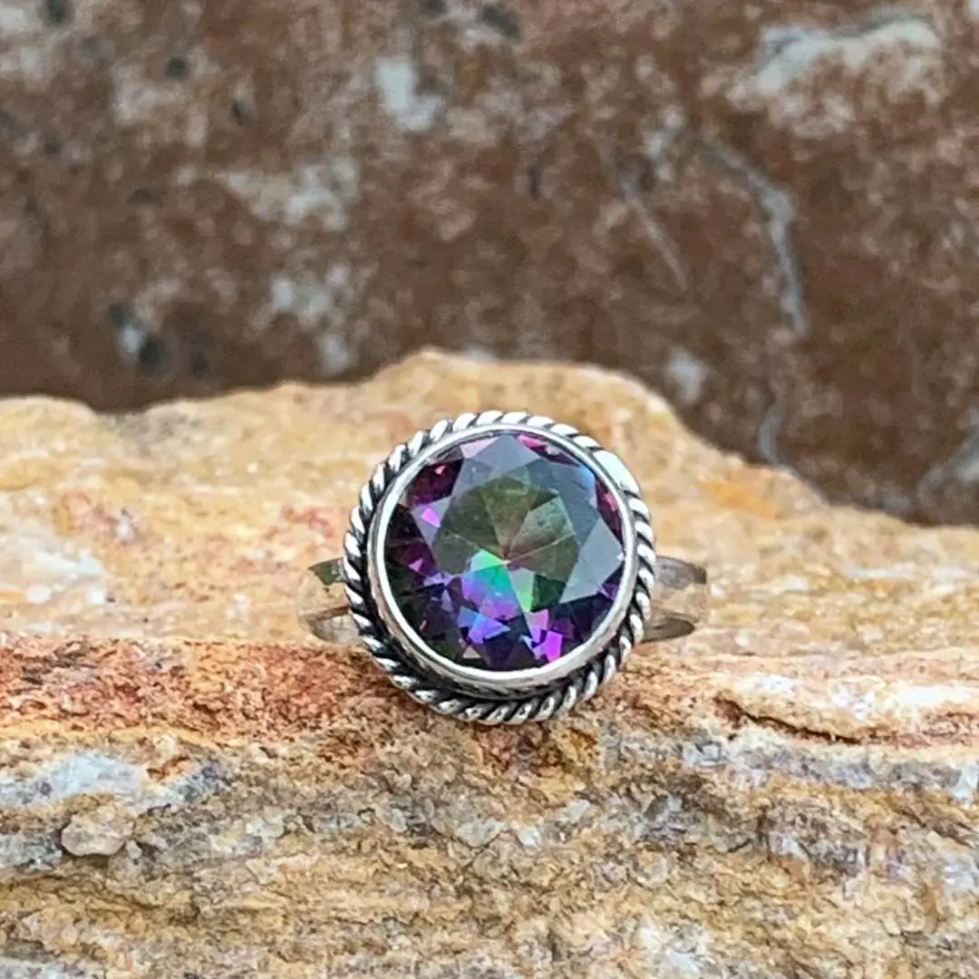 an image of a Round Mystic Topaz and Sterling Silver Ring