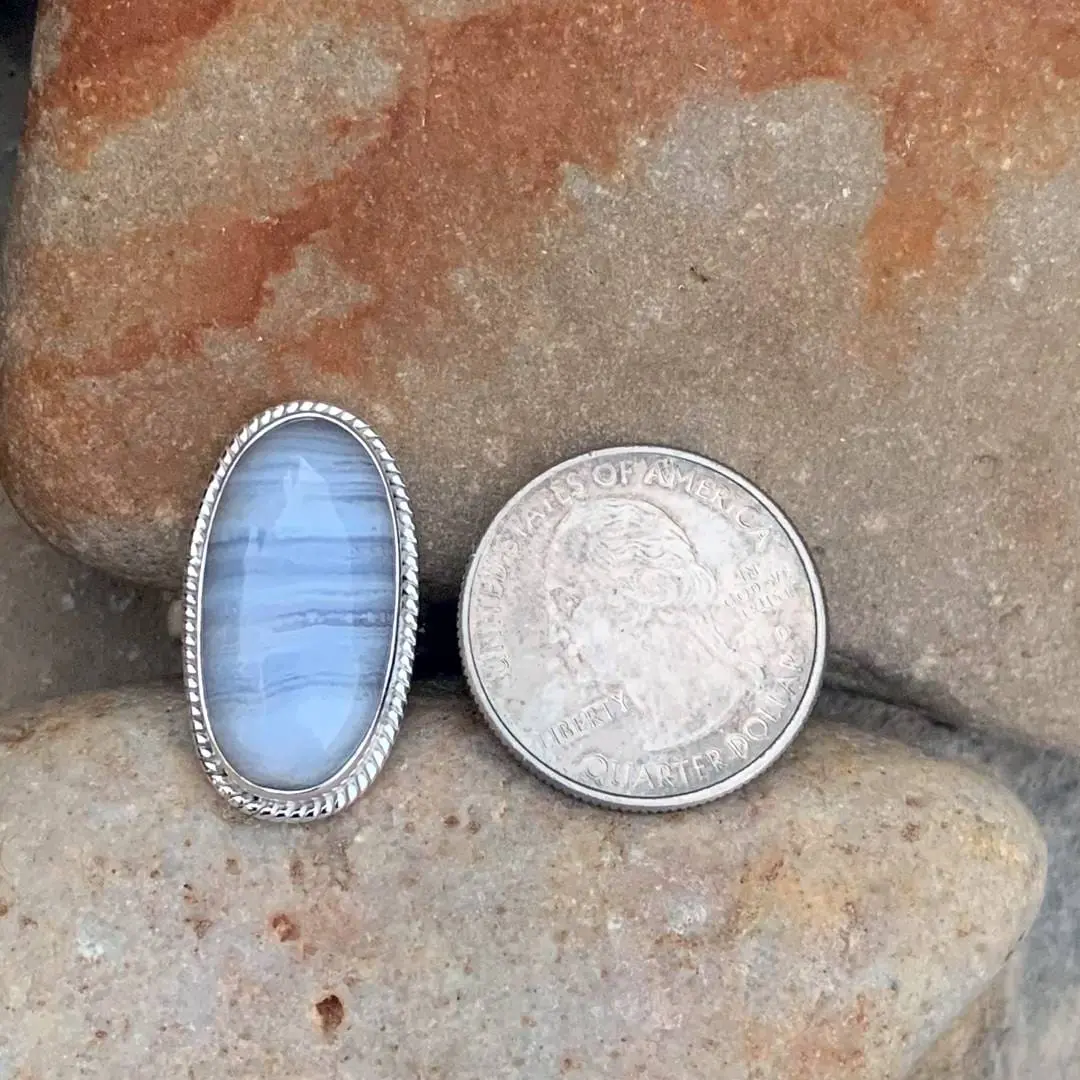 Blue Lace Agate Oblong-Ring