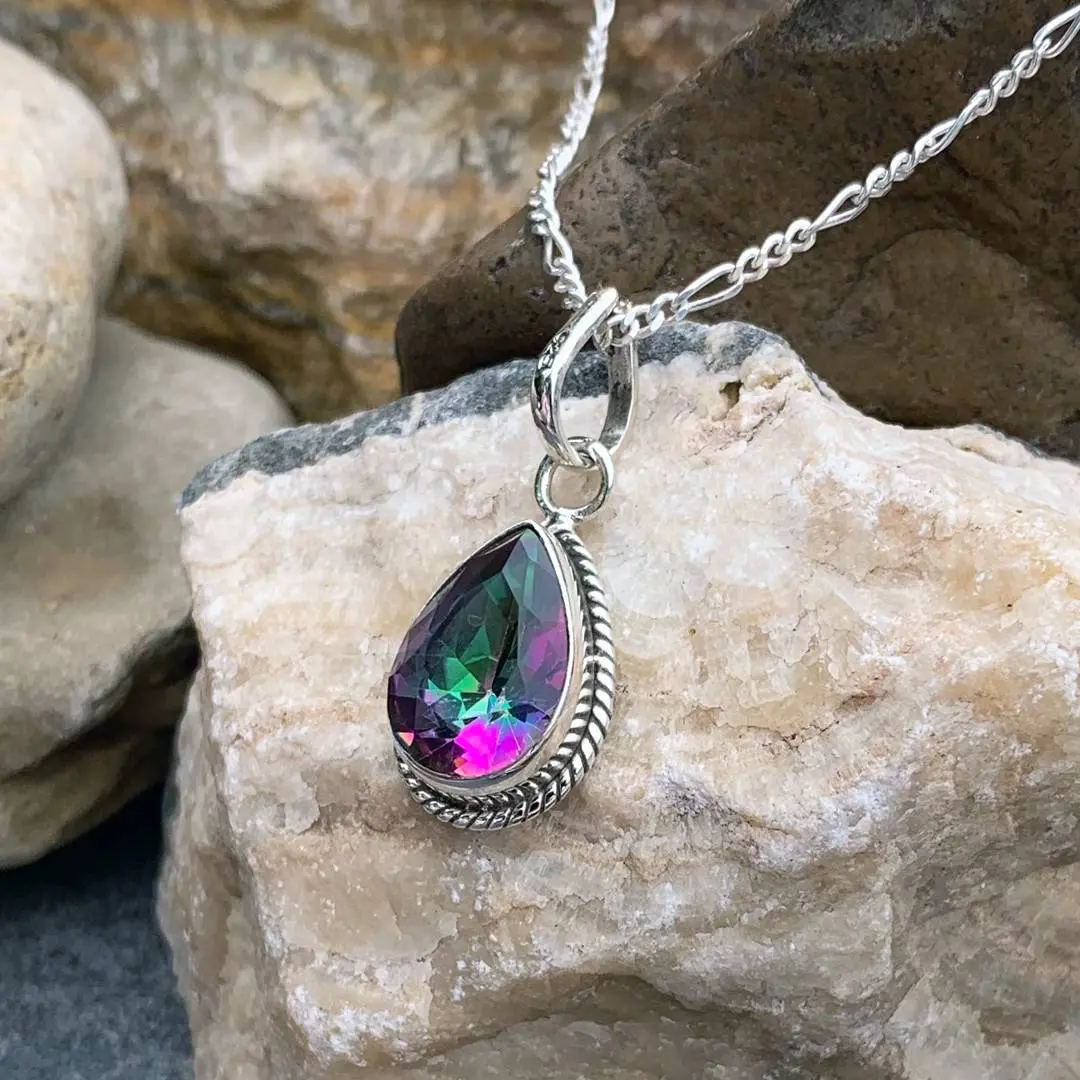 Mystic Topaz and Sterling Silver Pear-Shaped Pendant - Image 2