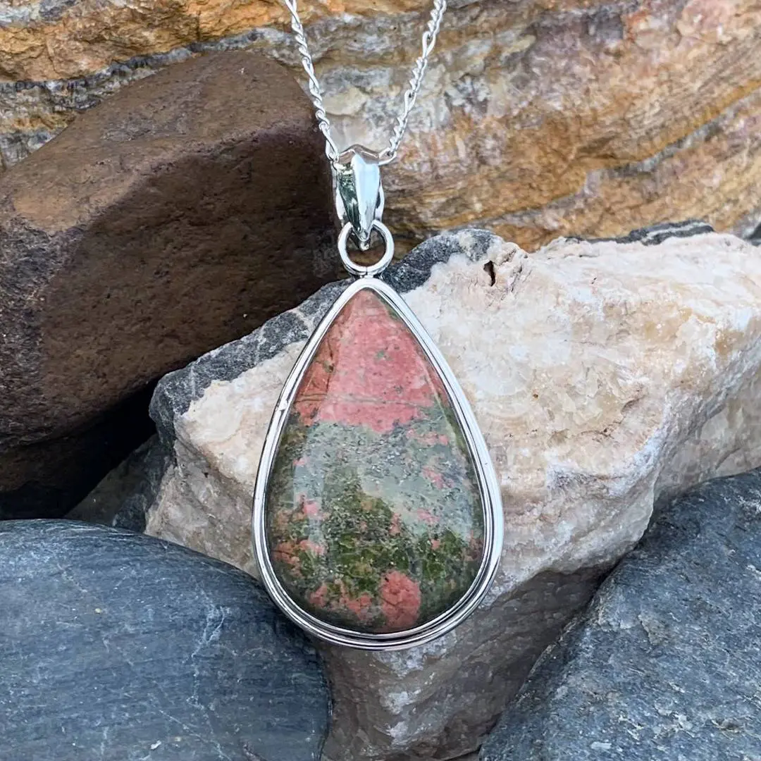 Unakite Teardrop Sterling Pendant