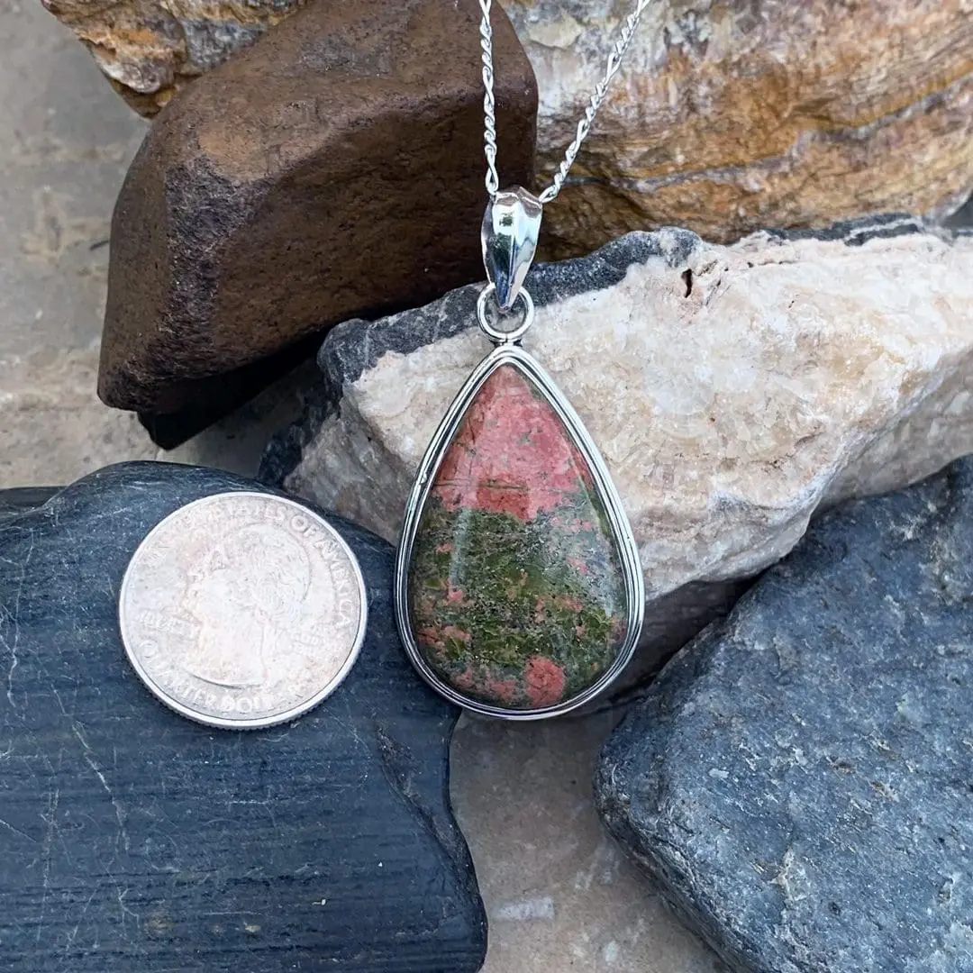 Sterling Unakite Teardrop Pendant