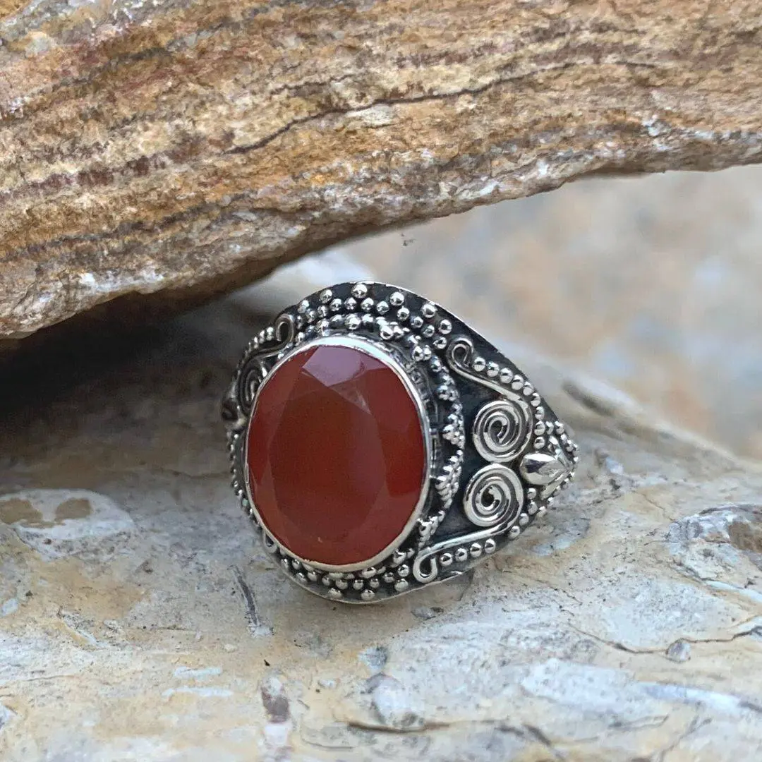 Sterling & Faceted Carnelian Ring