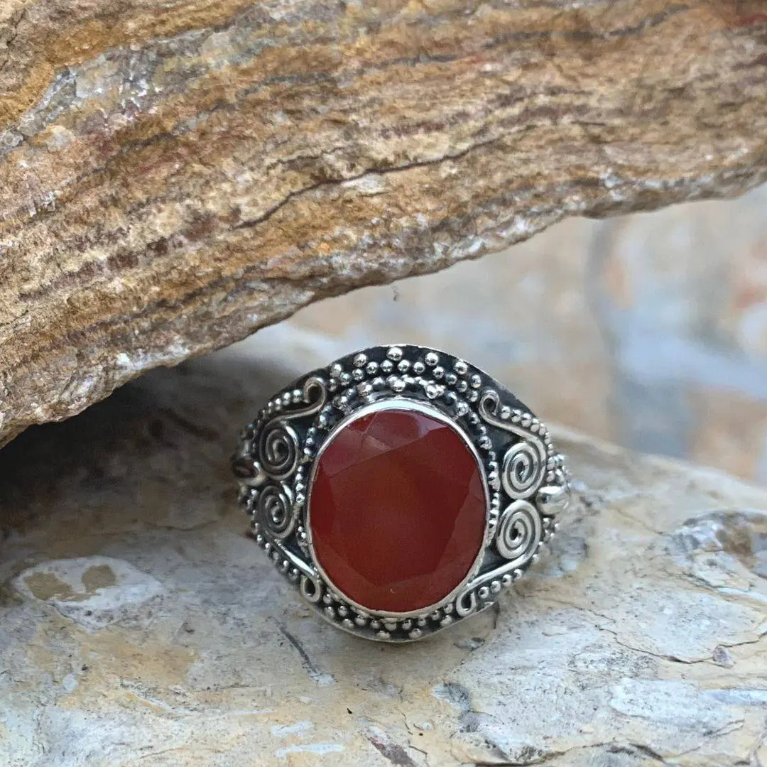 Sterling & Faceted Carnelian Ring