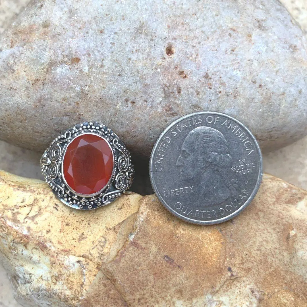 Sterling & Faceted Carnelian Ring