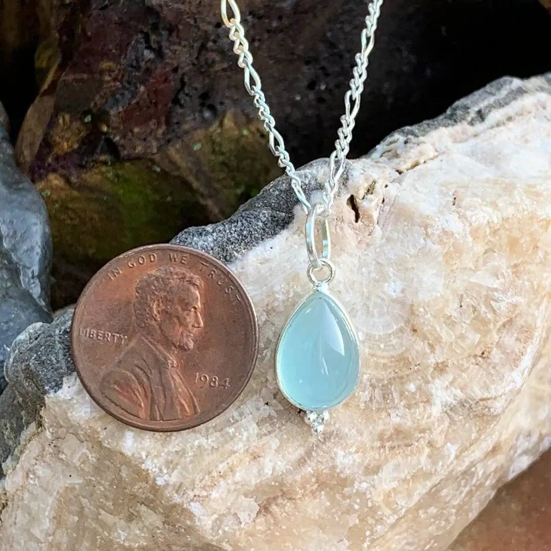 Petite-Teardrop Aqua Chalcedony Pendant