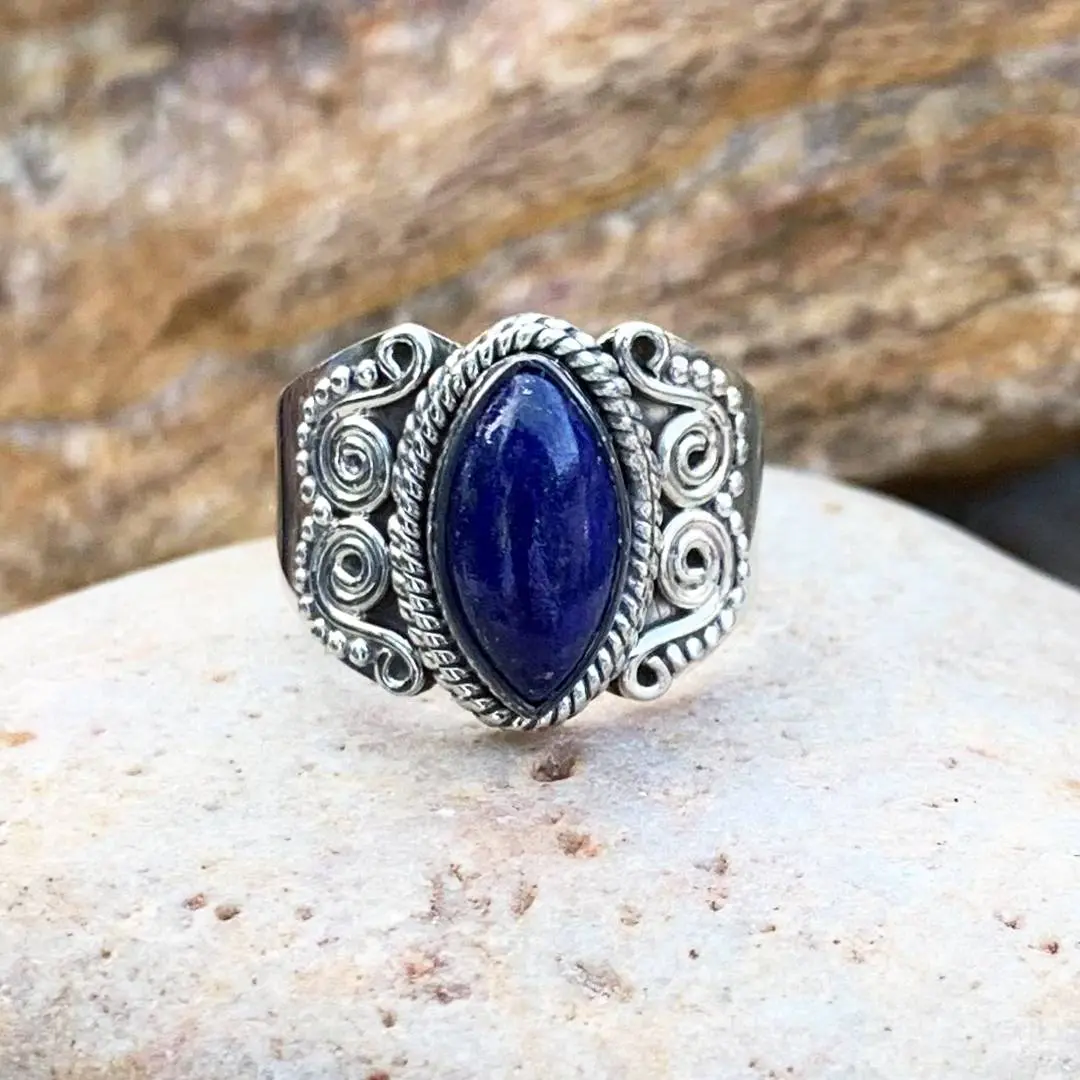 Lapis Marquise Double-Swirl Ring
