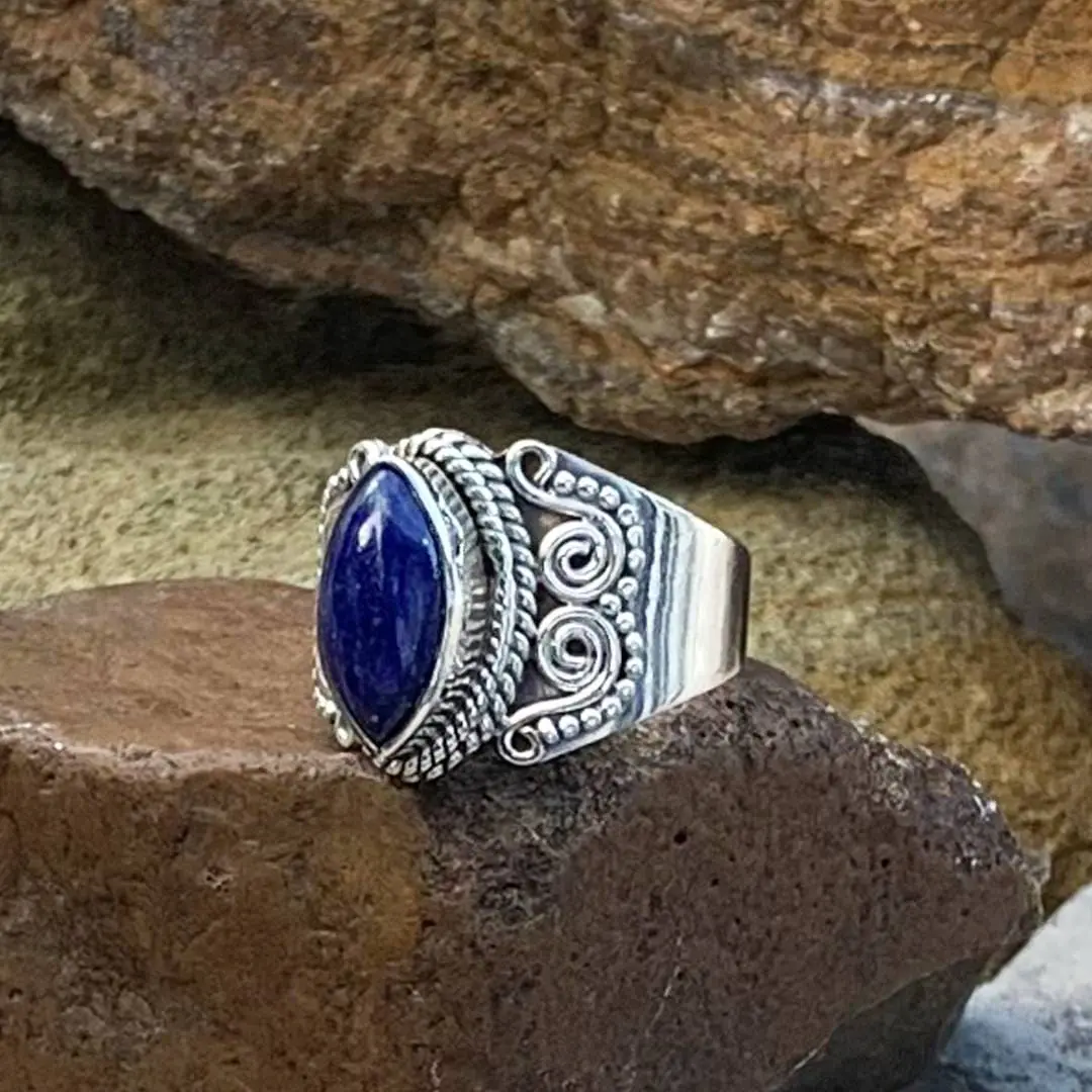 Lapis Marquise Double-Swirl Ring