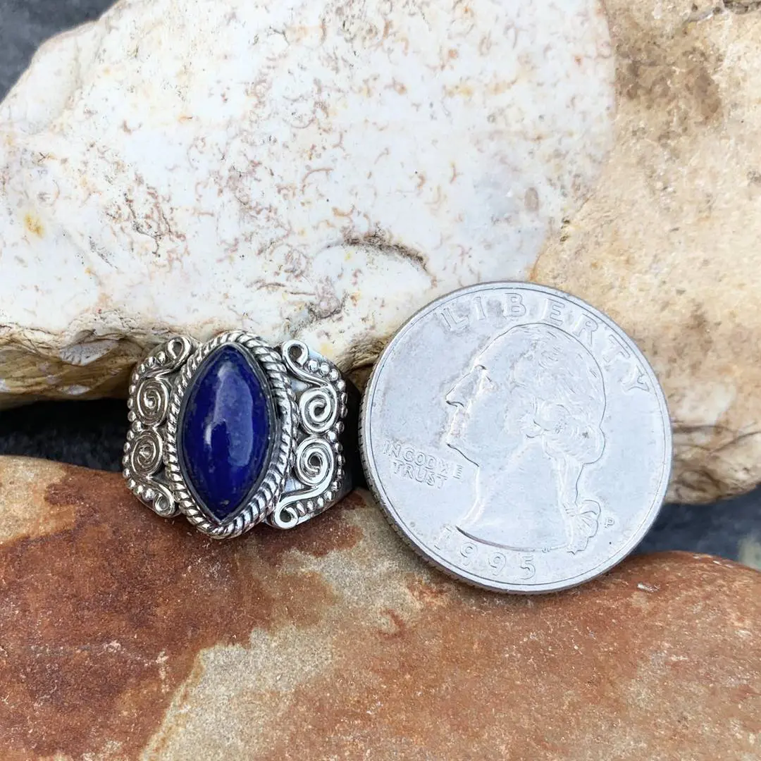Lapis Marquise Double-Swirl Ring