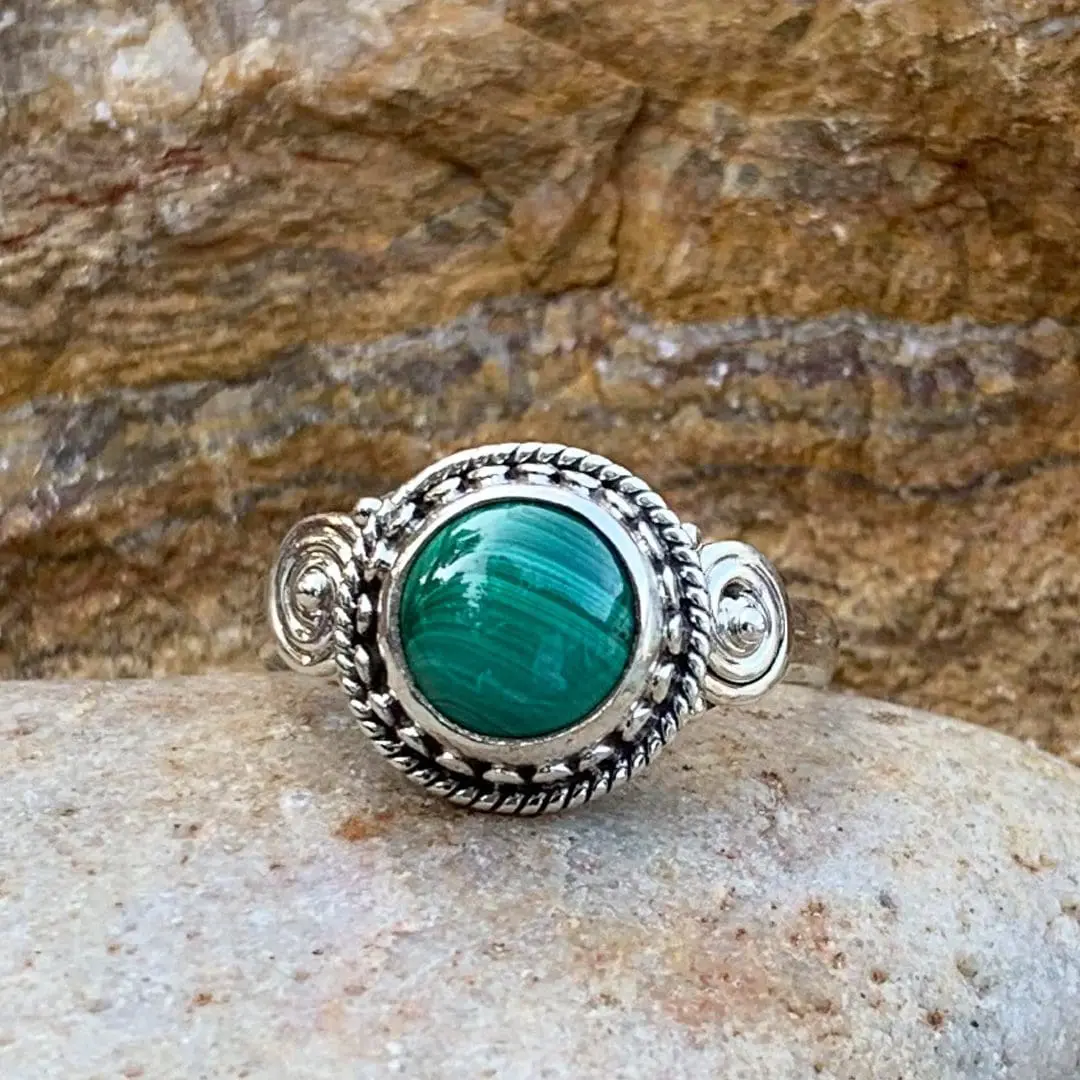 Round Malachite & Sterling Ring