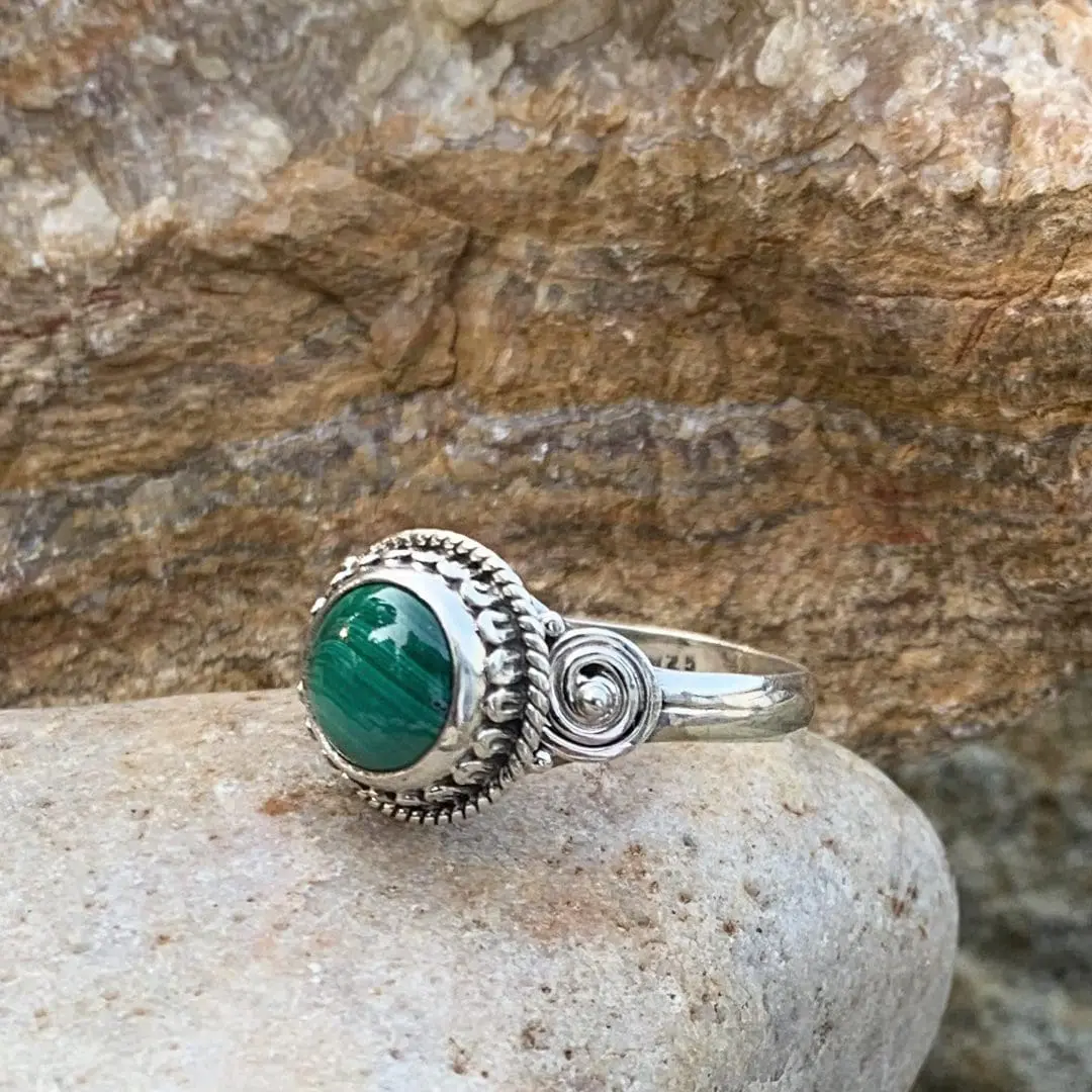 Round Malachite & Sterling Ring