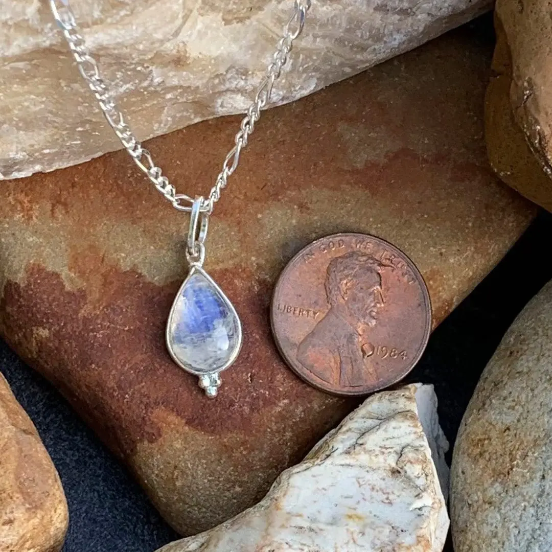 Petite-Teardrop Rainbow Moonstone Pendant