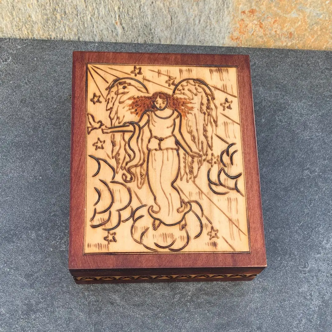 Handcrafted Sepia Angel Wooden Box