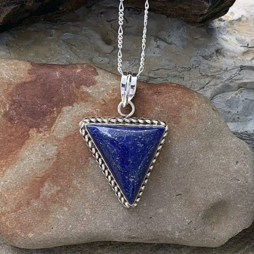 Silver-Laced Lapis Triangle Pendant