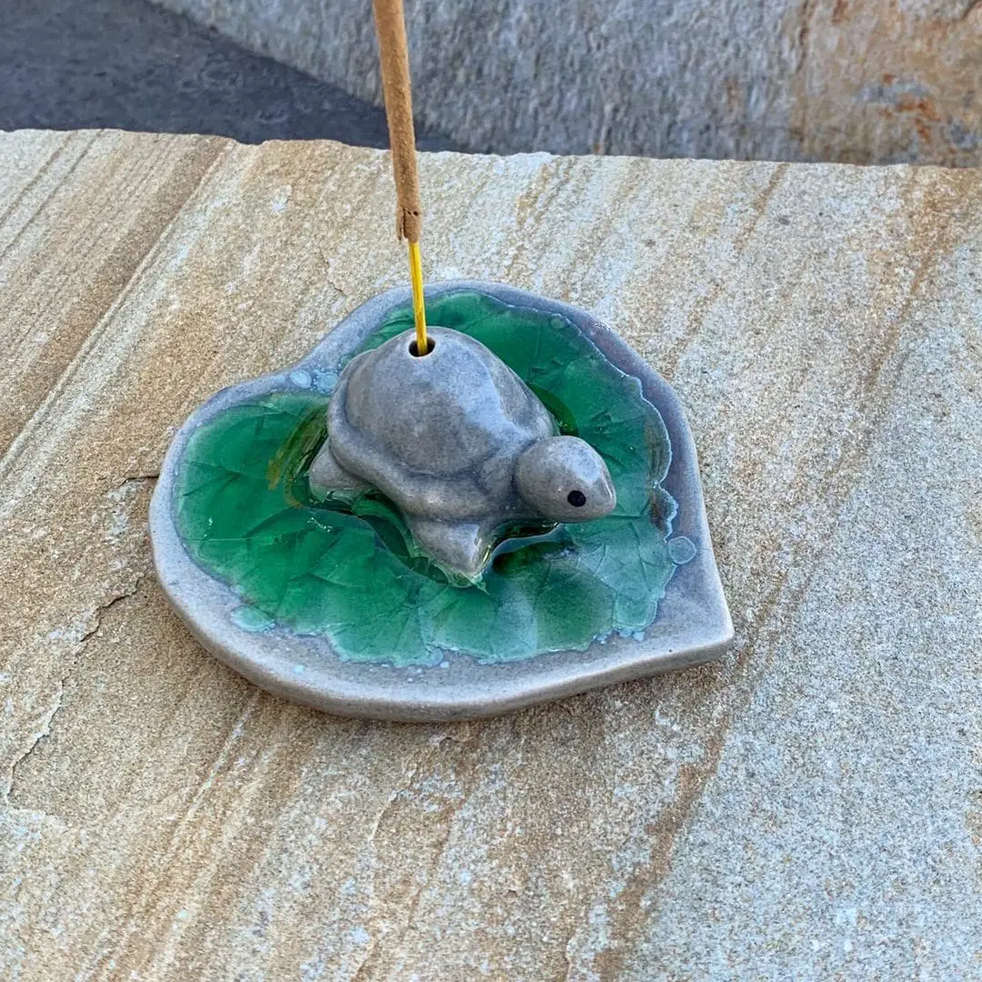 Turtle on Lotus Leaf Incense Burner