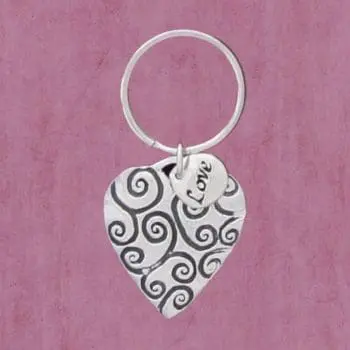 Pewter Heart Charm and Smaller Love Charm on Circle Keyring
