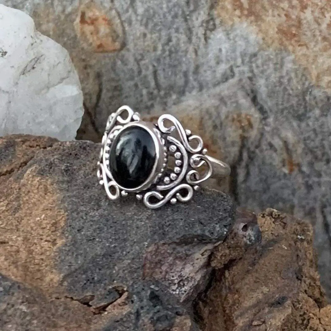 Black Onyx Filigree Ring