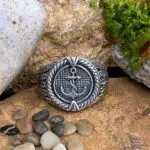 an image of a man's round oxidized Round Sterling Anchor Ring