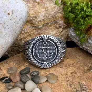 an image of a man's round oxidized Round Sterling Anchor Ring