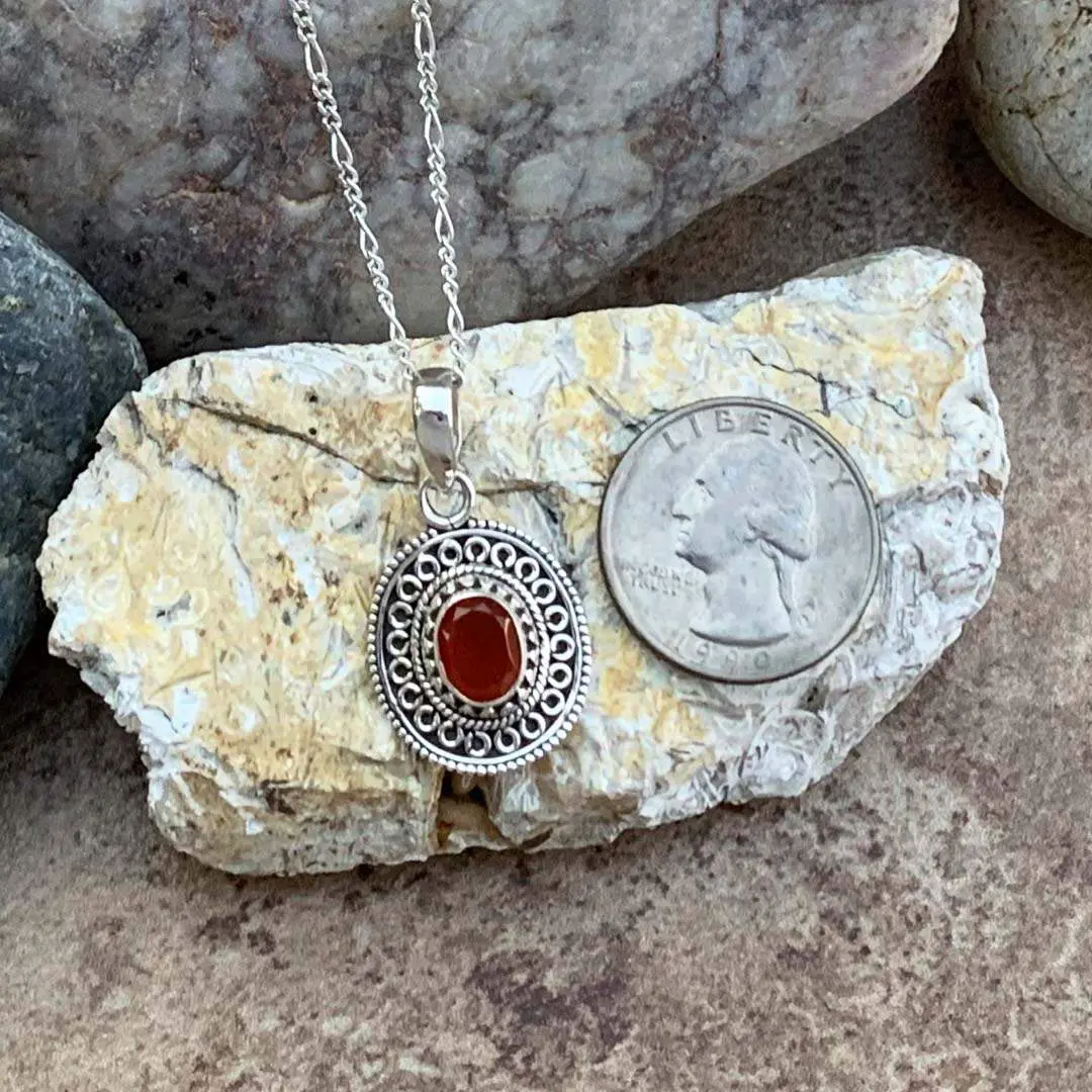 Oval Sterling & Carnelian Pendant - Image 2