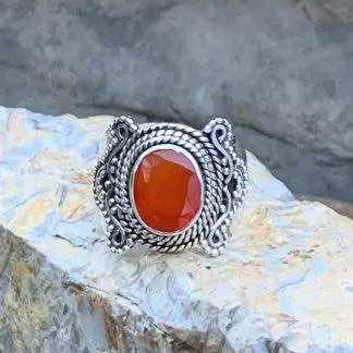 Faceted Carnelian & Sterling Silver Ring
