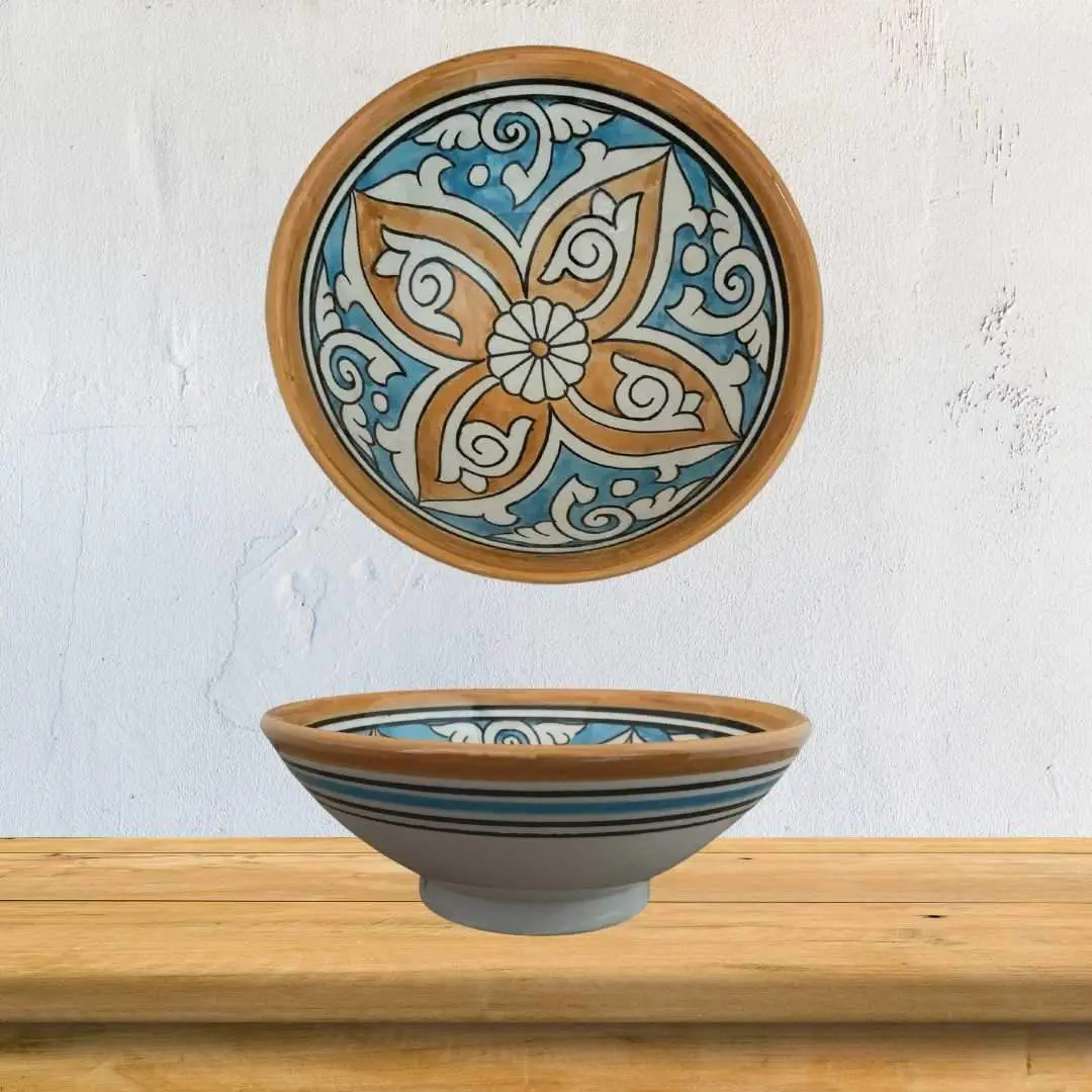 Blue & Saffron Moroccan-Pottery Bowl