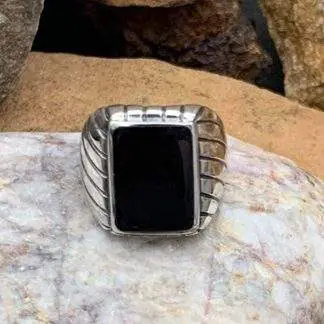 Black Agate-Sterling Signet-Style Ring