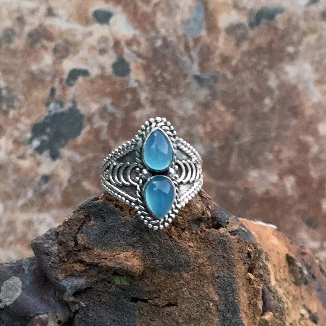 Blue Chalcedony Teardrop Sterling Silver Ring