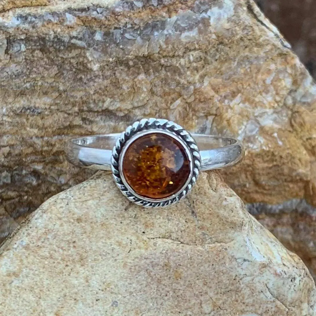 Amber Sterling Silver Ring