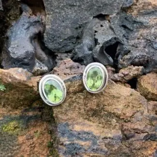 Oval Peridot and Sterling Silver Stud Earrings