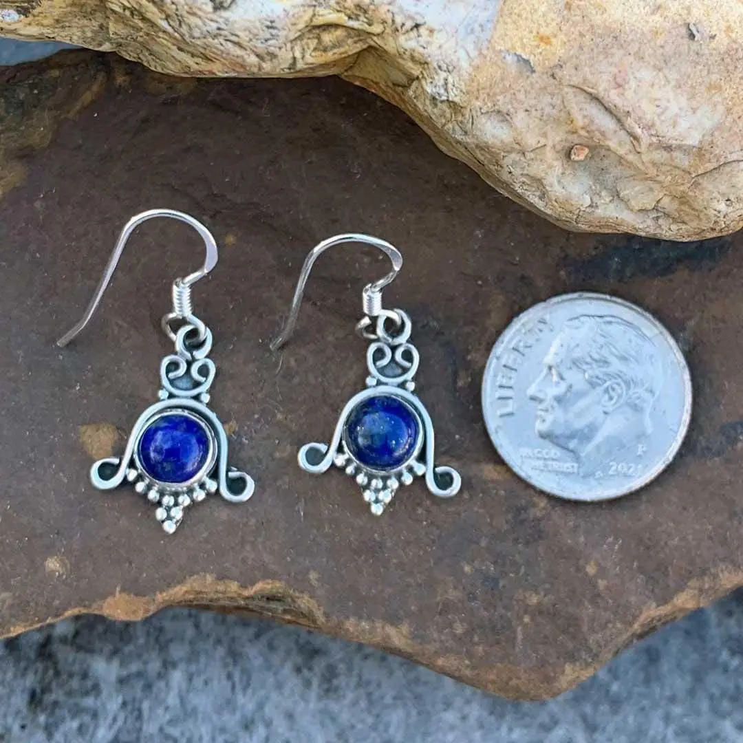 Dainty Dangly Lapis and Sterling Silver Earrings - Image 2