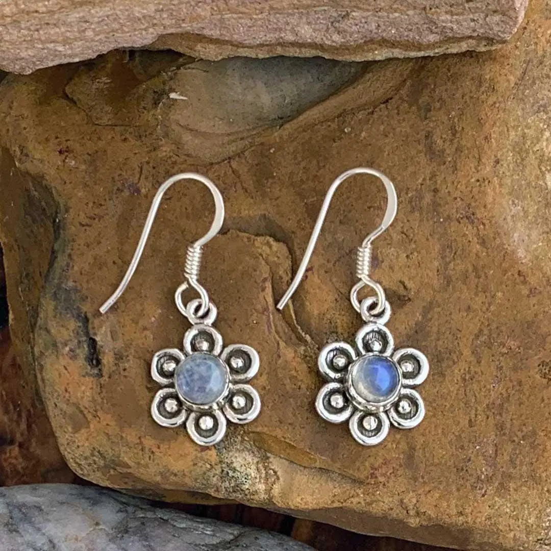Rainbow Moonstone Flower Earrings