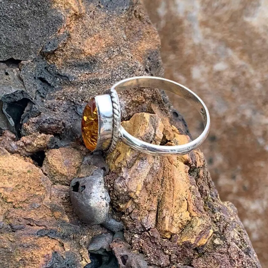Marquise Amber and Sterling Silver Ring - Image 2