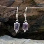 Petite Amethyst Rectangle Sterling Silver Earrings
