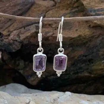 Petite Amethyst Rectangle Sterling Silver Earrings