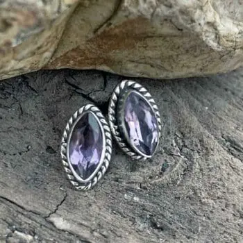 an image of a pair of Marquise Amethyst and Sterling Silver Stud Earrings