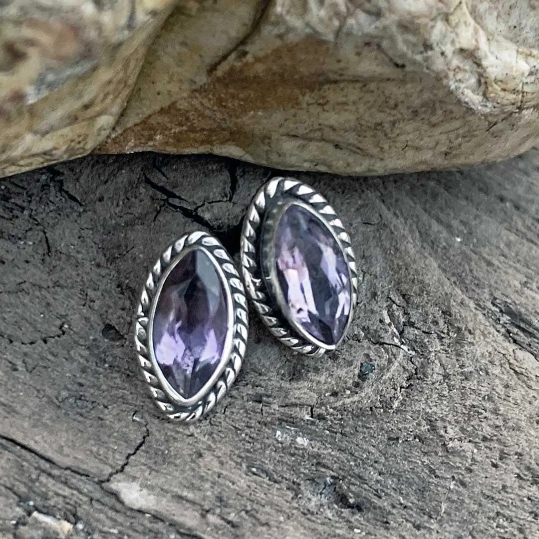 an image of a pair of Marquise Amethyst and Sterling Silver Stud Earrings