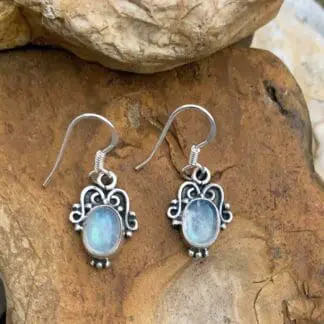 Rainbow Moonstone Sterling Dangle Earrings